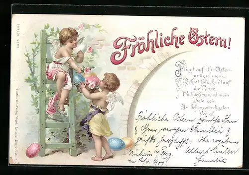 AK Osterengel mit Eiern zum Feste