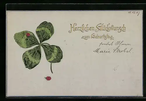 AK Kleeblatt mit Marienkäfer