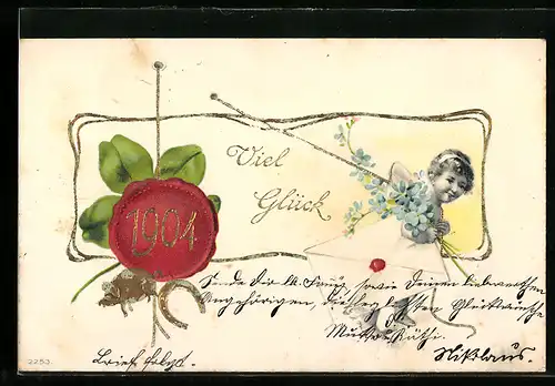 AK Jahreszahl 1904 im Siegel mit Glücksklee und Hufeisen