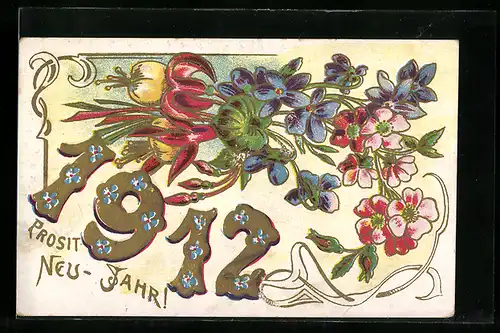 AK Jahreszahl 1912 mit Blumen