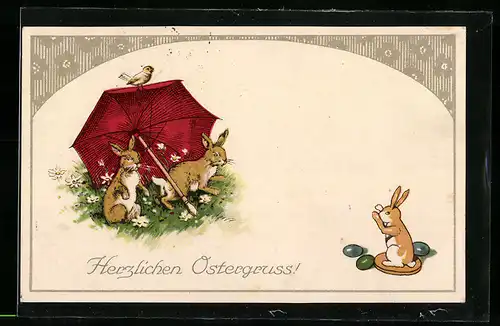 AK Osterhasen unter dem Schirm