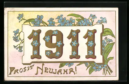 AK Jahreszahl 1911, von Blumen umgeben