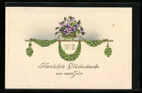 AK Jahreszahl 1912 im Kleerahmen mit Veilchentopf