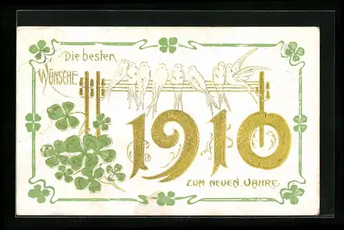 AK Jahreszahl 1910 mit Kleeblättern