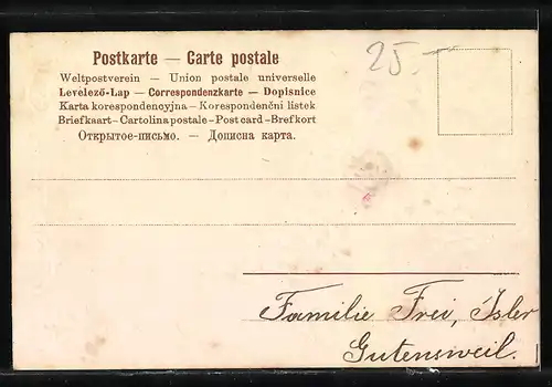 AK Jahreszahl 1905, Körbchen mit Veilchen