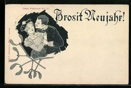 AK Liebespaar zu Neujahr