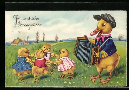 AK Osterküken tanzen Ringelreihen