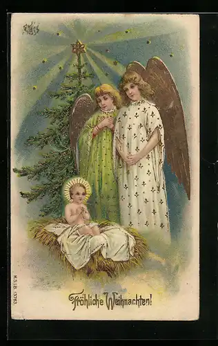 AK Frohe Weihnachten, Christkind und Engel