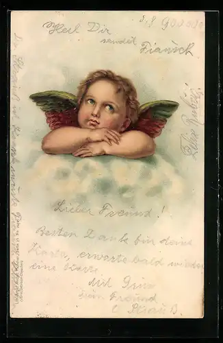 AK Nachdenklicher Engel im Himmel