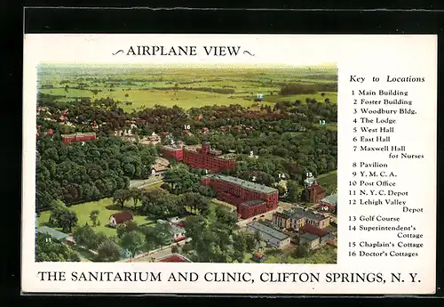 AK Clifton Springs, NY, The Sanitarium and Clinic, Airplane View