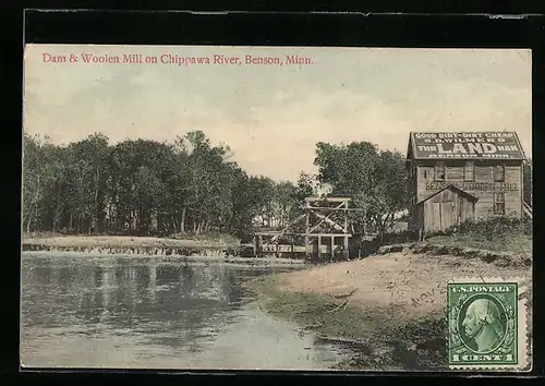 AK Benson, MN, Dam & Woolen Mill on Chippawa River