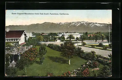 AK Pasadena, CA, Snow capped Mountains from Oak Knoll
