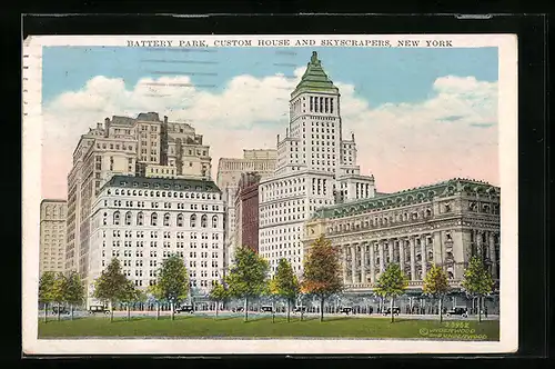 AK New York, NY, Battery Park, Custom House and Skyscrapers