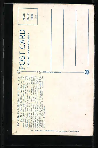 AK New York, NY, New Cunard Building
