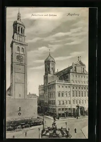 AK Augsburg, Perlachturm und Rathaus