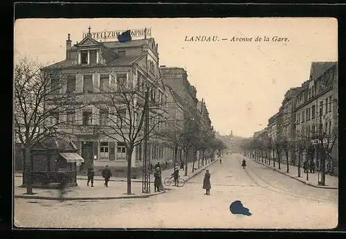 AK Landau, Hotel zum Kronprinz, Bahnhofstrasse