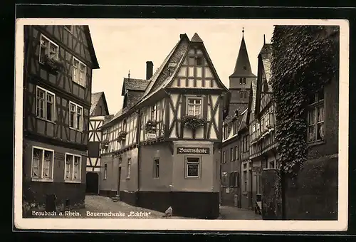 AK Braubach /Rh., Gasthaus Bauernschänke Eckfritz mit Gassen und Kirche