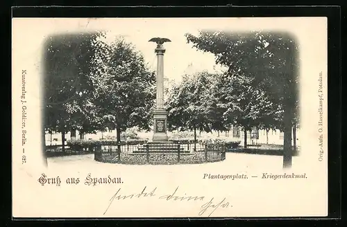 AK Berlin-Spandau, Plantagenplatz mit Kriegerdenkmal