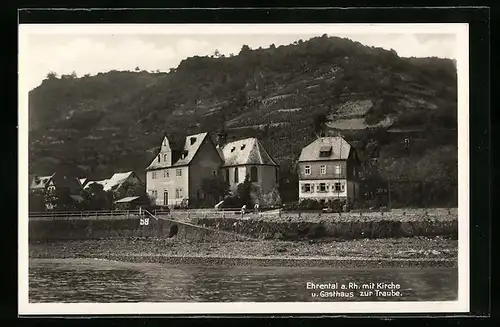 AK Ehrental a. Rh., Gasthaus zur Traube mit Kirche