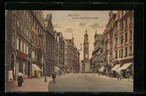 AK Augsburg, Untere Maximilianstrasse mit Passanten