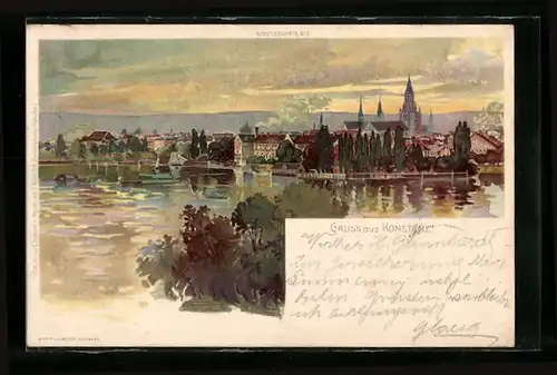 Künstler-AK Konstanz, Blick auf die Stadt