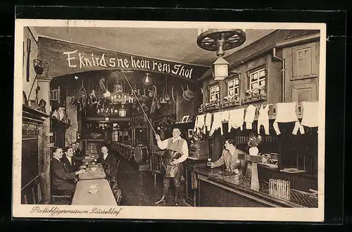 AK Düsseldorf, Gasthaus Radschlägermuseum, Innenansicht mit Bar, Mühlenstrasse 8
