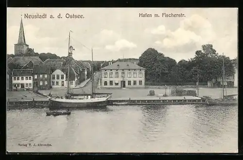 AK Neustadt a. d. Ostsee, Segelschiff im Hafen an der Fischerstrasse