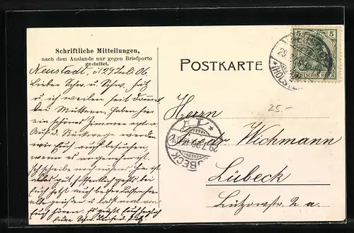 AK Neustadt a. d. Ostsee, Segelschiff im Hafen an der Fischerstrasse