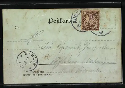 Lithographie Augsburg, St. Jakobsplatz mit alten Häusern