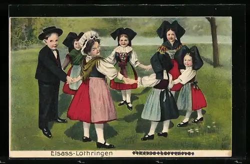 AK Elsass-Lothringen, Kinder in Tracht tanzen im Reigen