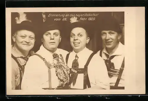 AK Bayern, Männer in Tracht, Bayer. Volksfest 1929