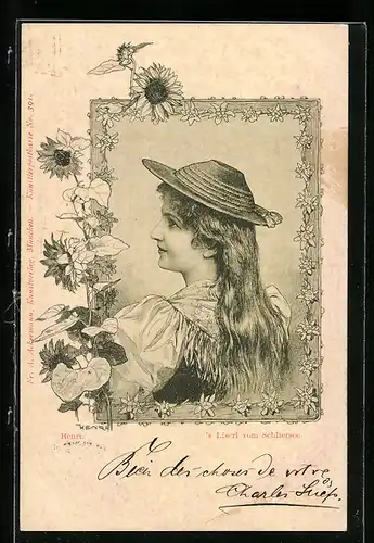 Künstler-AK Liserl vom Schliersee in bayerischer Tracht