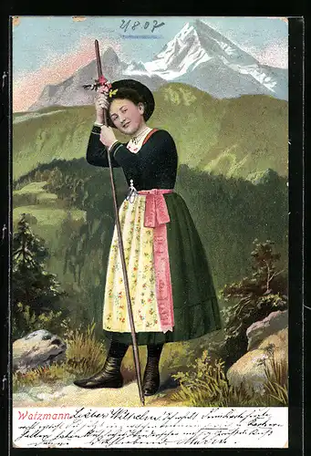 AK Watzmann, Junge Frau in bayerischer Tracht