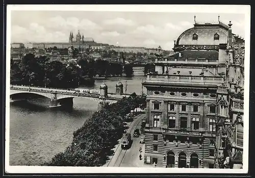 AK Prag, Strassenbahn und Burg Hradcany