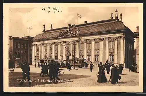 AK Stockholm, Riddarhustorget, Strassenbahn