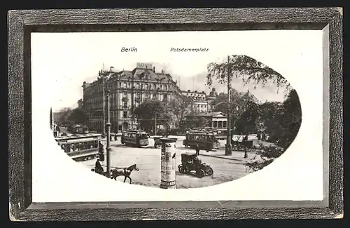 Passepartout-AK Berlin, Potsdamerplatz mit Strassenbahnen