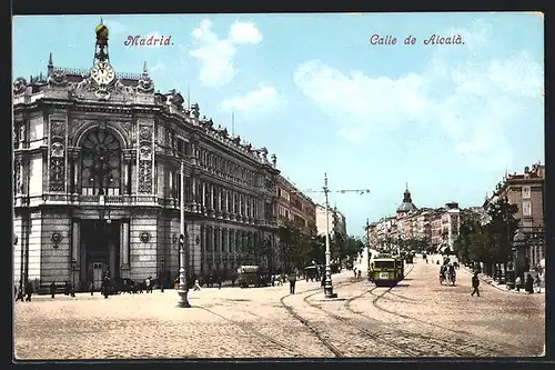 AK Madrid, Calle de Alcalà, Strassenbahn