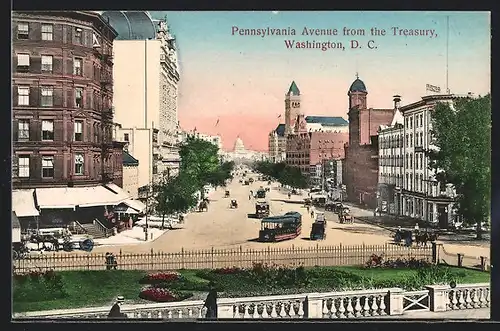 AK Washington, D. C., Pennsylvania Avenue from the Treasury, Strassenbahn