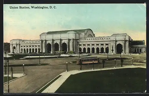 AK Washington, D. C., Union Station, Strassenbahn