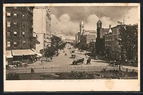 AK Washington, D. C., Pennsylvania Avenue, Strassenbahn