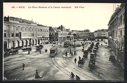 AK Nice / Nizza, Place Masséna et le Casino municipal, Ansicht mit Strassenbahn