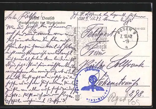 AK Posen, Strassenpartie mit Rathaus