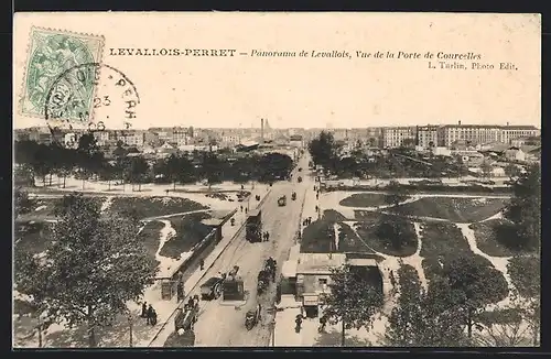 AK Levallois-Perret, Panorama de Levallois, Vue de la Porte de Courcelles, Strassenbahn