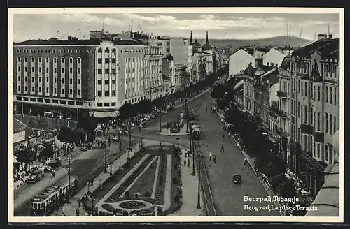 AK Beograd, La place Terazia, Strassenbahn
