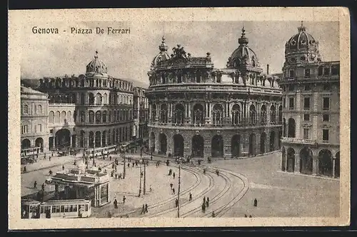 AK Genova, Piazza De Ferrari, Strassenbahn