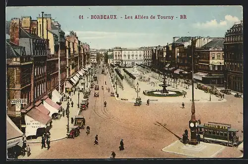 AK Bordeaux, Les Allées de Tourny, Strassenbahn