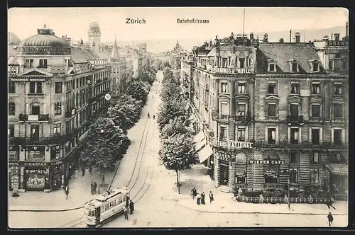 AK Zürich, Bahnhofsstrasse mit Strassenbahn