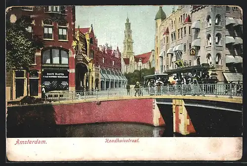 AK Amsterdam, Raadhuisstraat, Strassenbahn