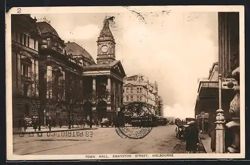AK Melbourne, Town Hall, Swanston Street, Tramway, Strassenbahn