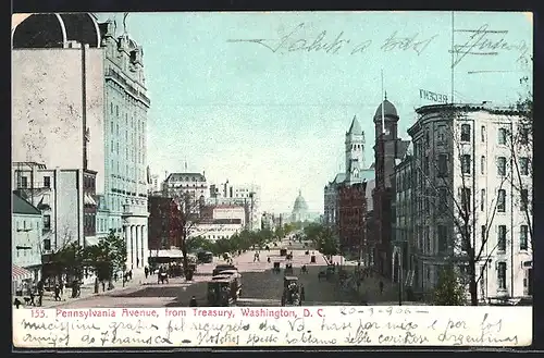 AK Washington DC, Pennsylvania Avenue from Treasure, Tramway, Strassenbahn